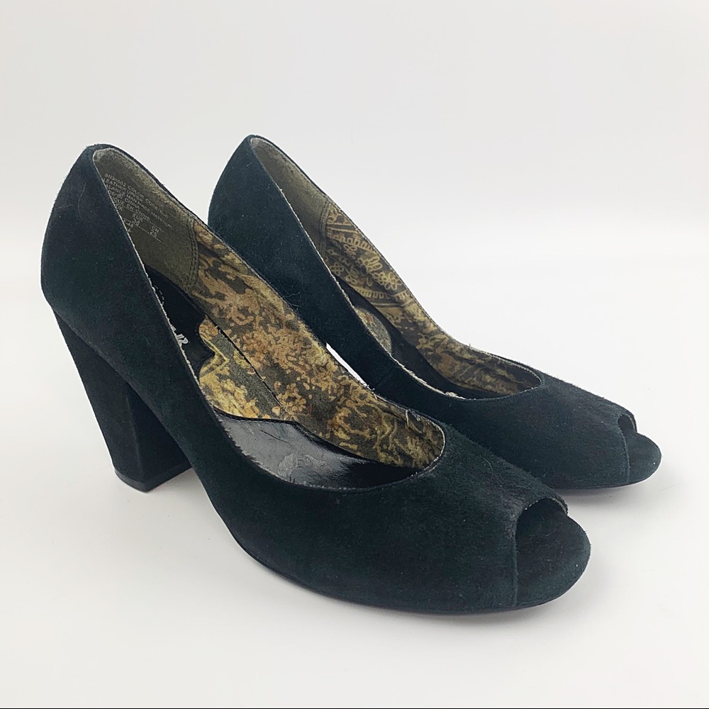 SOHO LAB Black Suede Peep Toe Heels Pinup Sz 8
